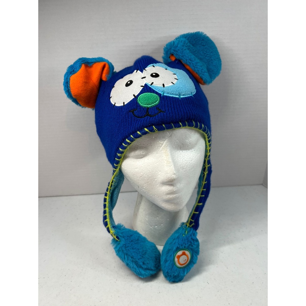 Flipeez Blue Monster Action Hat Kids Knit Beanie Ears Flip Up Laplander One Size